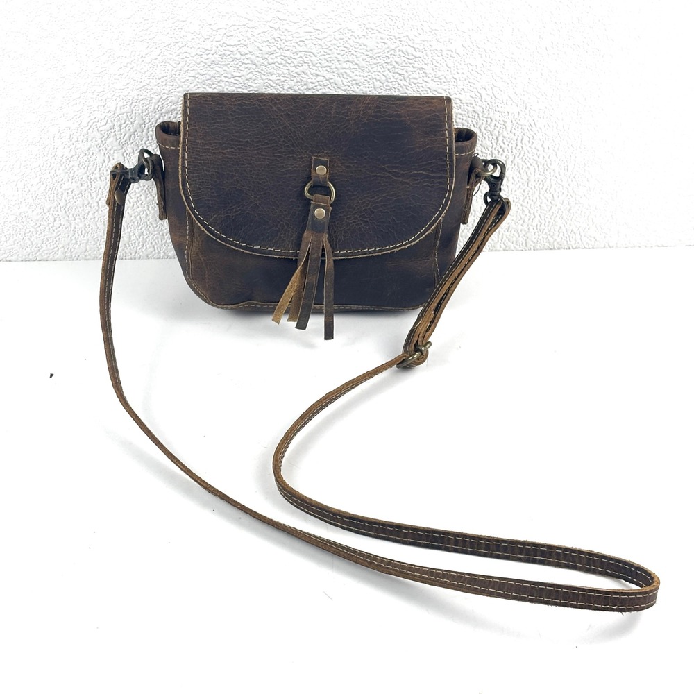 Myra Bag Crossbody Bag Womens Small Brown Leather Tassel Distressed Western Boho
